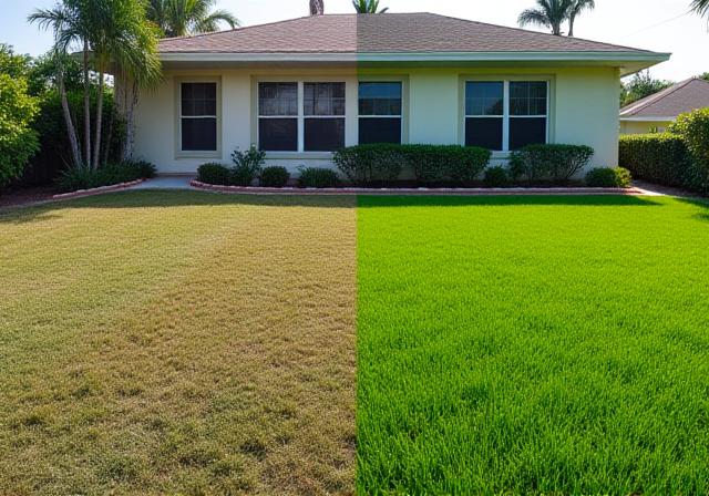 Before and after sod replacement in Lake Worth